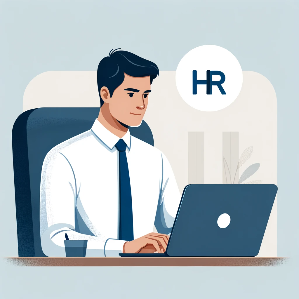 DALL·E-2023-11-23-09.36.21-An-illustration-of-an-HR-professional-who-is-neither-Caucasian-nor-Hispanic-sitting-at-a-desk-working-on-a-laptop.-The-HR-professional-is-wearing-a-